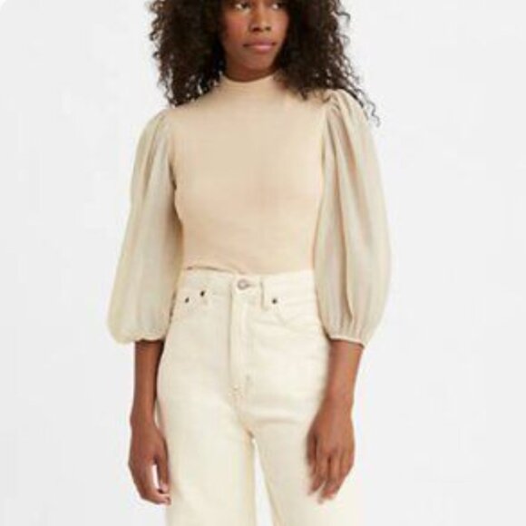 Levi's NWT puff sleeve mock neck Scarlett top size M - Picture 12 of 12